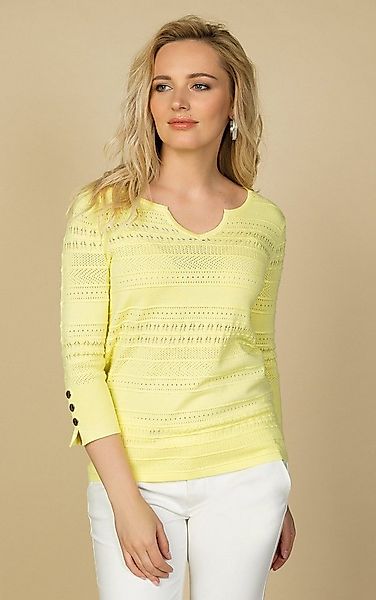 Passioni 3/4 Arm-Pullover mit Knopfdetail am Arm & Ajourmuster günstig online kaufen