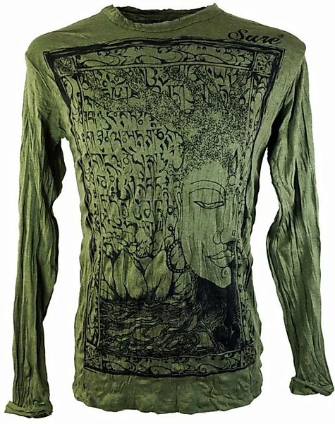 Guru-Shop T-Shirt Sure Langarmshirt - Buddha olive Goa Style, Festival, alt günstig online kaufen