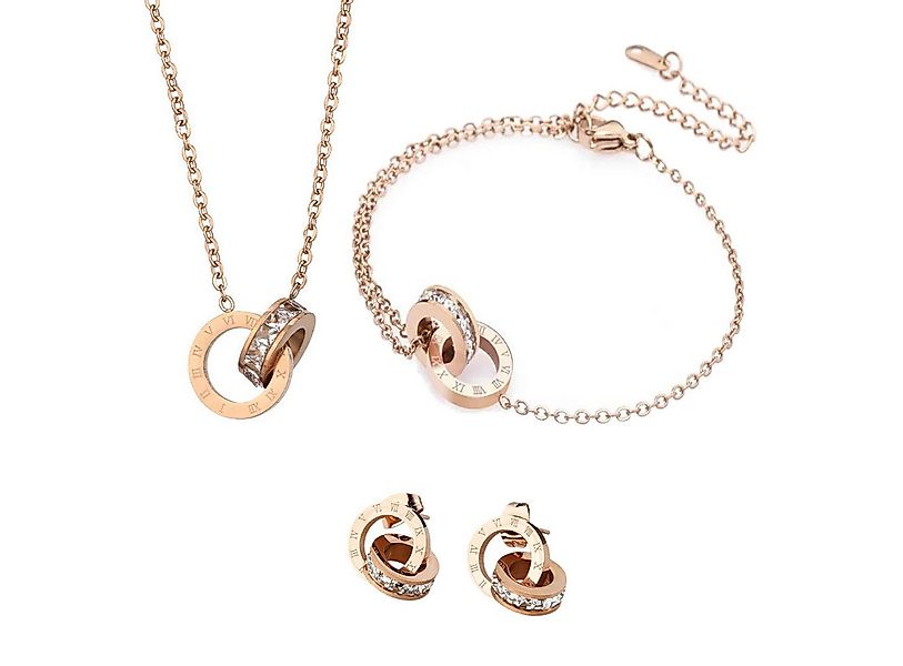 KARMA Schmuckset Rosegold Halskette Armband Ohrstecker wasserfest & antiall günstig online kaufen