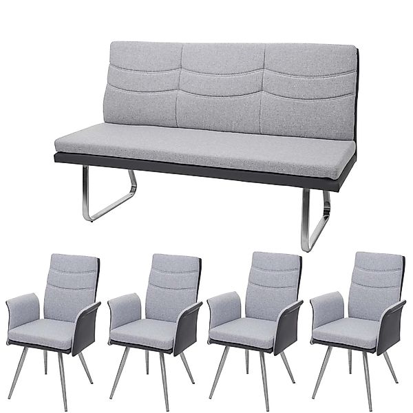 MCW Esszimmer Set G54 5-teilig Grau Bank 160cm günstig online kaufen