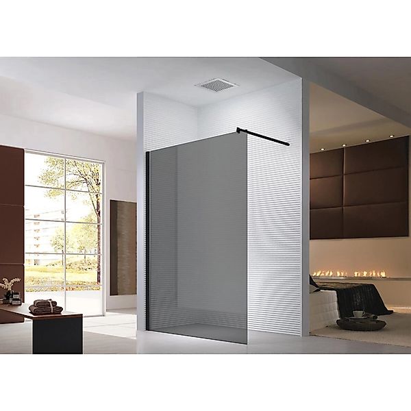 Glaszentrum Hagen 140x200cm Walk in Duschwand Grauglas - Schwarz Profil günstig online kaufen