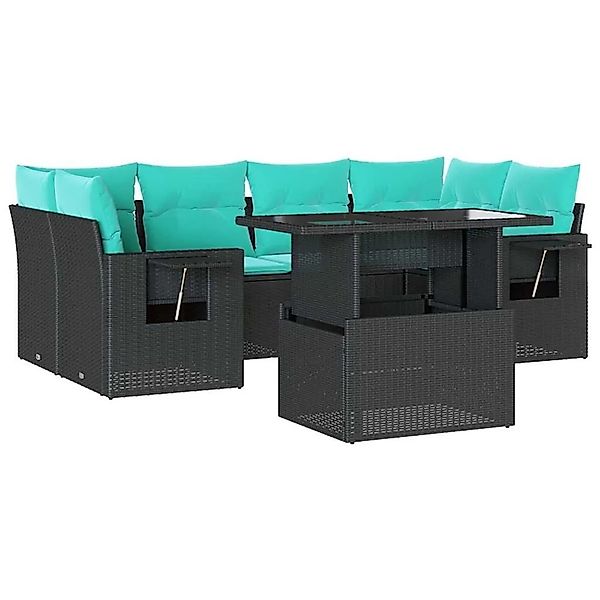 vidaXL 7-Tlg Gartensofa-Set mit Kissen Schwarz Polyrattan 3267757 günstig online kaufen