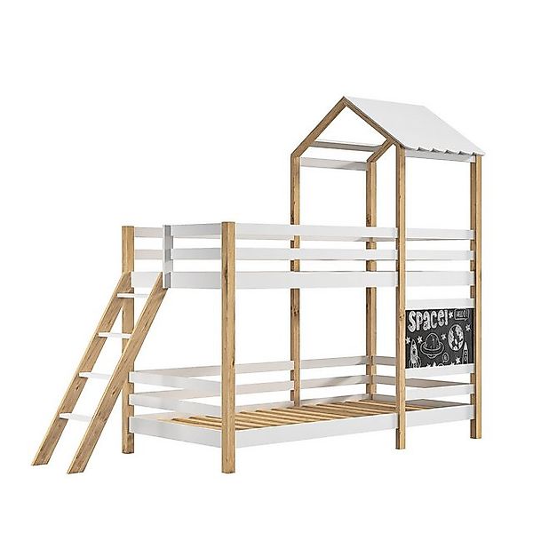 FUROKOY Etagenbett Kinderbett mit Dach und Fensteraus Kiefer Massivholz,90x günstig online kaufen