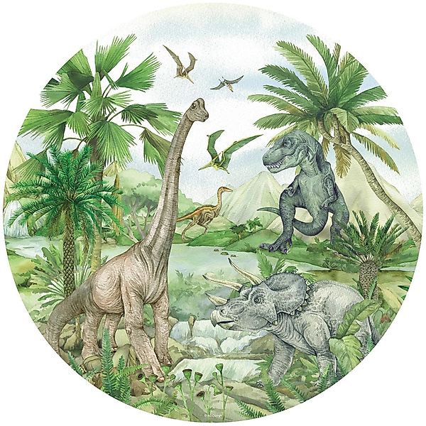 Sanders & Sanders Selbstklebende Runde Tapete Dinosaurier Grün Ø 70 cm 6012 günstig online kaufen