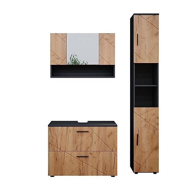 Vicco Badmöbel-Set Irma, Anthrazit/Eiche, 3 Teile, mit Spiegelschrank 80 cm günstig online kaufen
