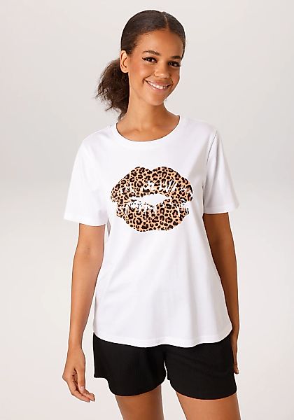 Aniston CASUAL T-Shirt mit extravaganten Lippen im Animal-Print - NEUE KOLL günstig online kaufen