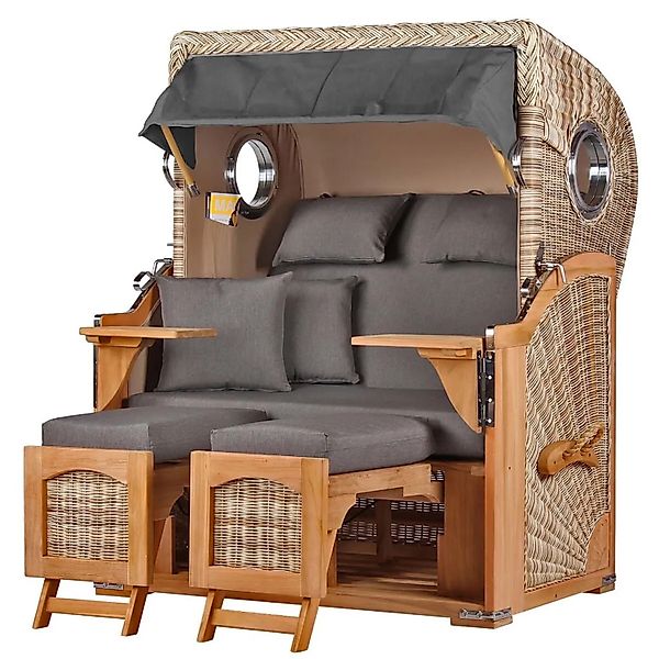bene,iving Strandkorb Komplettset Ammersee Teak Bullauge PE Shell Modell 55 günstig online kaufen