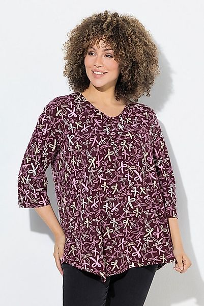 Ulla Popken T-Shirt Shirt Zierfalten A-Linie V-Ausschnitt 3/4-Arm günstig online kaufen