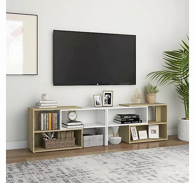 furnicato TV-Schrank Weiß und Sonoma-Eiche 149x30x52 cm Holzwerkstoff günstig online kaufen