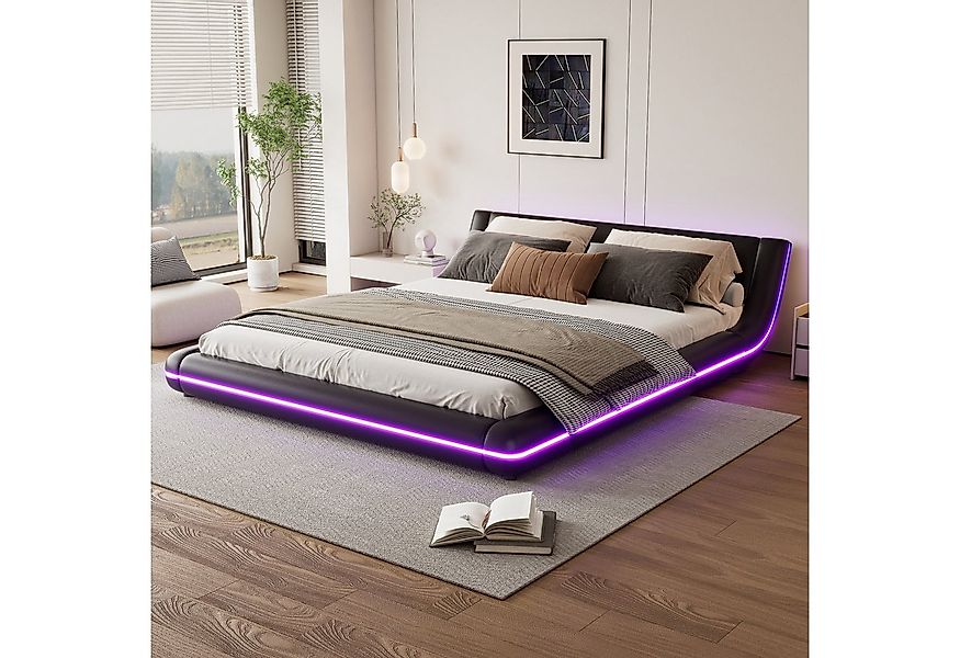 Ulife Polsterbett modern Design Doppelbett mit LED-Umgebungslicht Lattenros günstig online kaufen