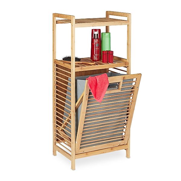 relaxdays Badregal Bambus Badregal mit Wäschekorb günstig online kaufen