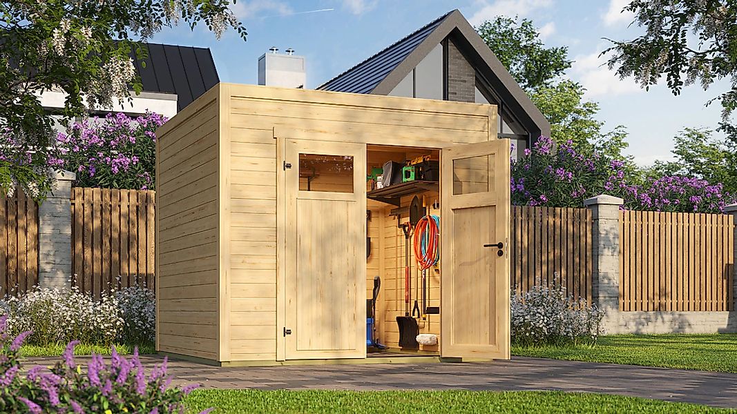 Weka Gartenhaus Batu 1,5 Flachdach Doppeltür Natur 250 cm x 200 cm günstig online kaufen