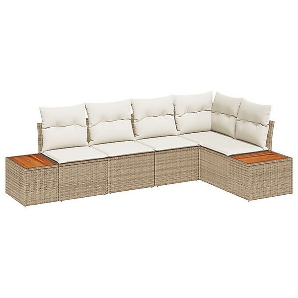 vidaXL Loungesofa 5-teiliges Garten Sofa Set mit Kissen Beige Poly Rattan, günstig online kaufen