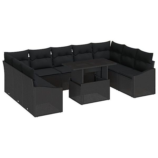 vidaXL Loungesofa 10-teiliges Garten Sofa Set mit Kissen Schwarz Poly Ratta günstig online kaufen