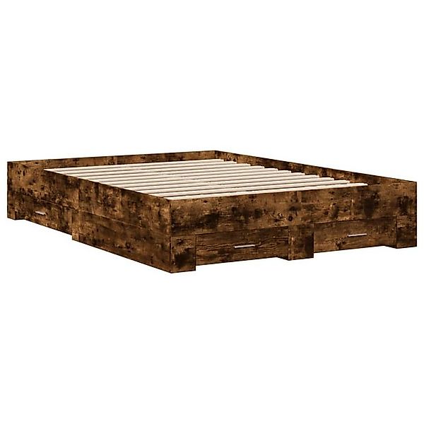vidaXL Bettgestell, Bettrahmen mit Schubladen Räuchereiche 140x190cm Holzwe günstig online kaufen