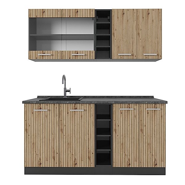 Vicco R-Line Singleküche Artisan Eiche/Anthrazit 160 cm ohne Arbeitsplatte günstig online kaufen