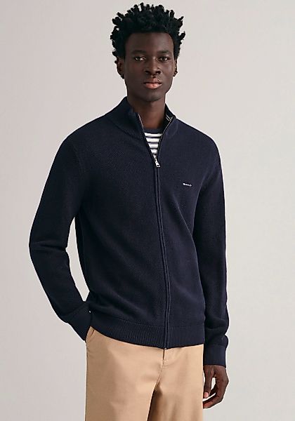 Gant Strickjacke "COTTON PIQUE ZIP CARDIGAN", mit Logostickerei auf der Bru günstig online kaufen