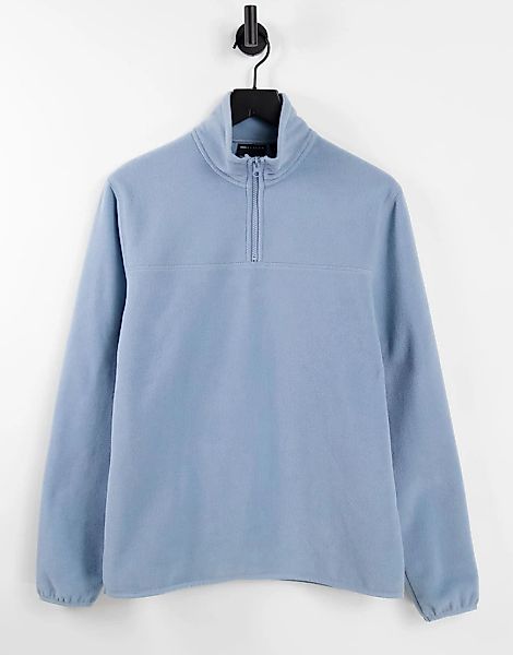 ASOS DESIGN – Sweatshirt aus Polarfleece in Pastellblau mit halblangem Reiß günstig online kaufen