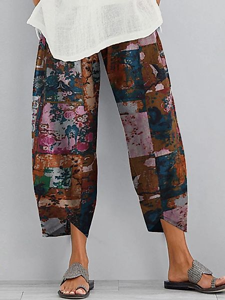 Blumendruck Elastic Waist Casual Pant für Damen mit Tasche günstig online kaufen