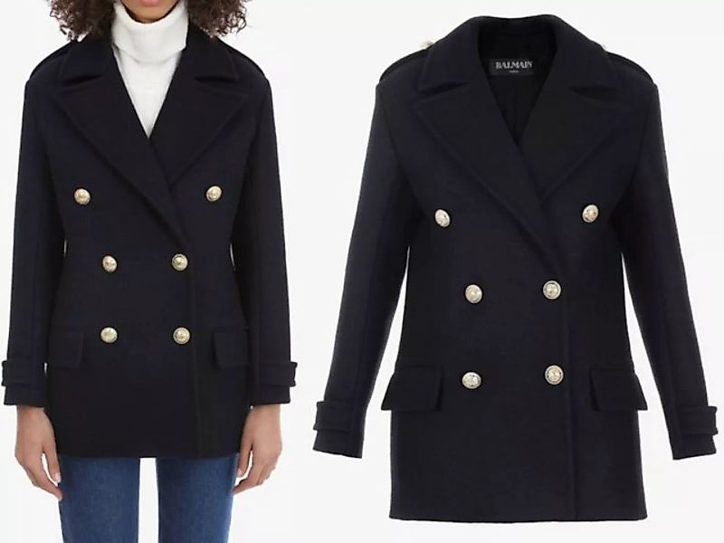 Balmain Wintermantel Balmain Double-Breasted Golden Button Wool Coat Jacket günstig online kaufen