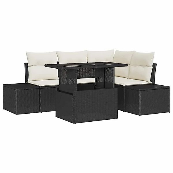 vidaXL Gartensofa-set mit Kissen 5-Tlg Schwarz und Creme Poly-Rattan 334917 günstig online kaufen