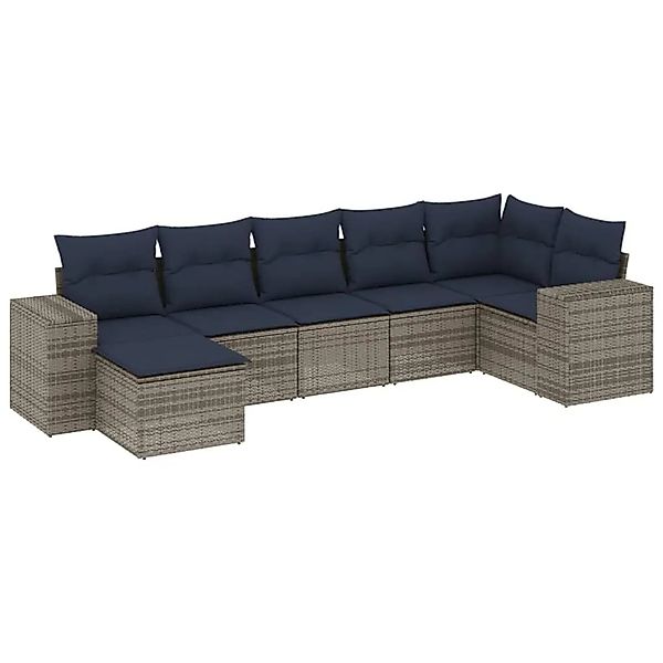 vidaXL 7-Tlg Gartensofa-Set mit Kissen Grau Polyrattan 3222880 günstig online kaufen