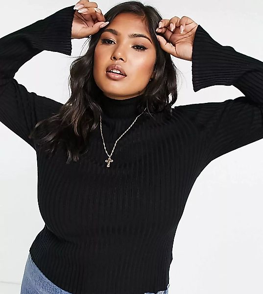 Threadbare Plus – Ellie – Pullover in Schwarz mit geschlitzten Ärmeln günstig online kaufen