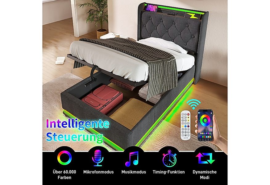 STILVORA Polsterbett Hydraulisches Funktionsbett 90×200 Bettgestell mit LED günstig online kaufen