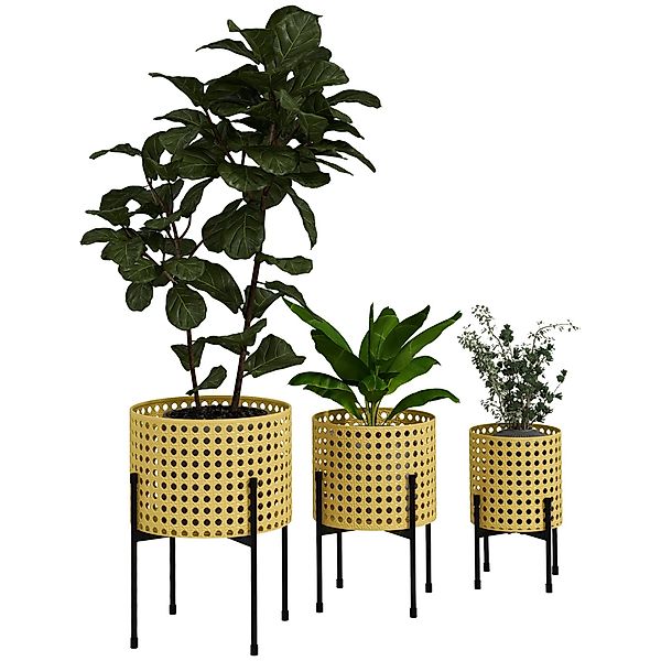 Outsunny Blumenständer 3er-Set Pflanzenständer mit Rattanoptik günstig online kaufen