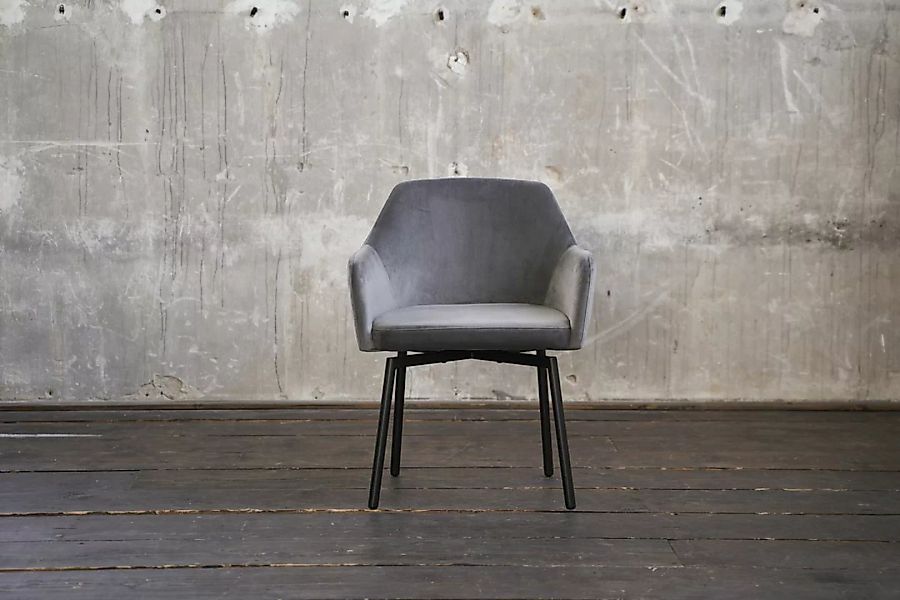 KAWOLA Stuhl LOUI Esszimmerstuhl drehbar velvet grau Füße matt-schwarz günstig online kaufen