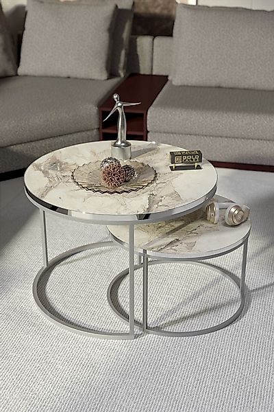 en.casa Couchtisch (2-St), 2-teilig, rund, weiß marmoriert günstig online kaufen