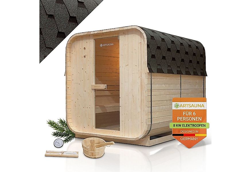 Artsauna Fasssauna Nolvik, BxTxH: 185 x 220 x 194 cm, 38 mm, Für 6 Personen günstig online kaufen