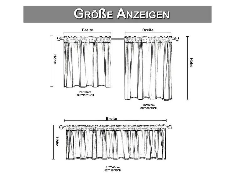 BTTO Scheibengardine Bistrogardine Blickdicht, Kurzgardine mit Stangendurch günstig online kaufen