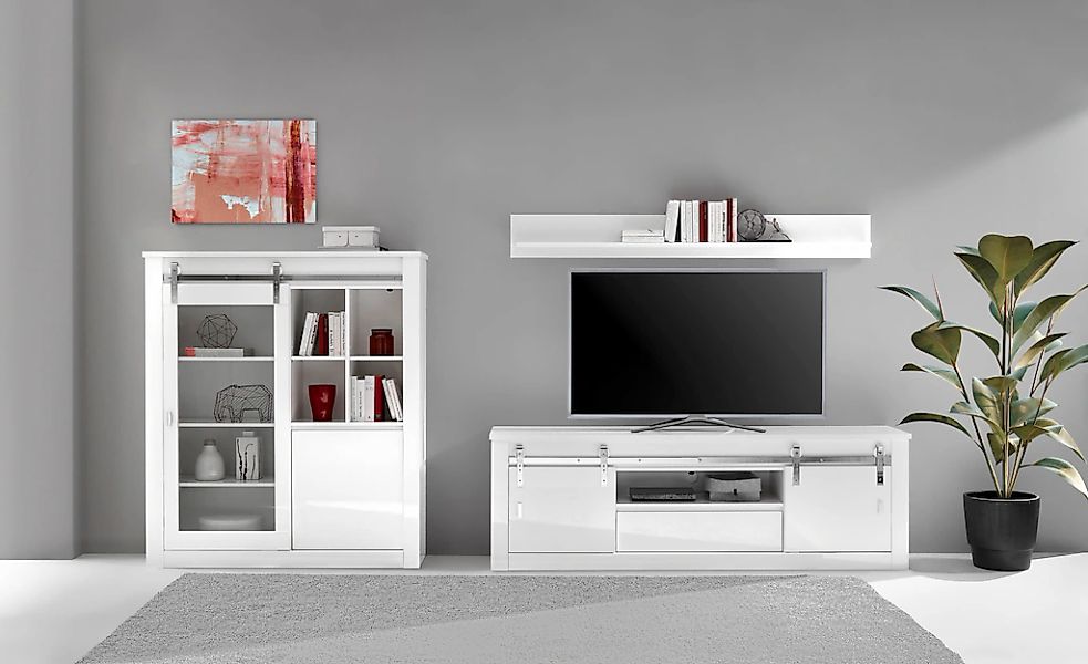 Home affaire Wohnwand "Daytona, moderne Anbauwand, Wohnzimmer-Set in Weiß H günstig online kaufen