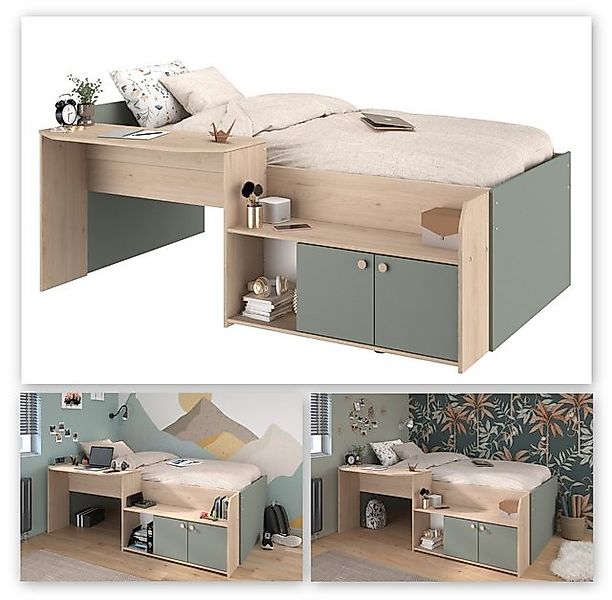 Kombibett - 90 x 190/200 cm - Holzfarben & Grün - MIVONA günstig online kaufen