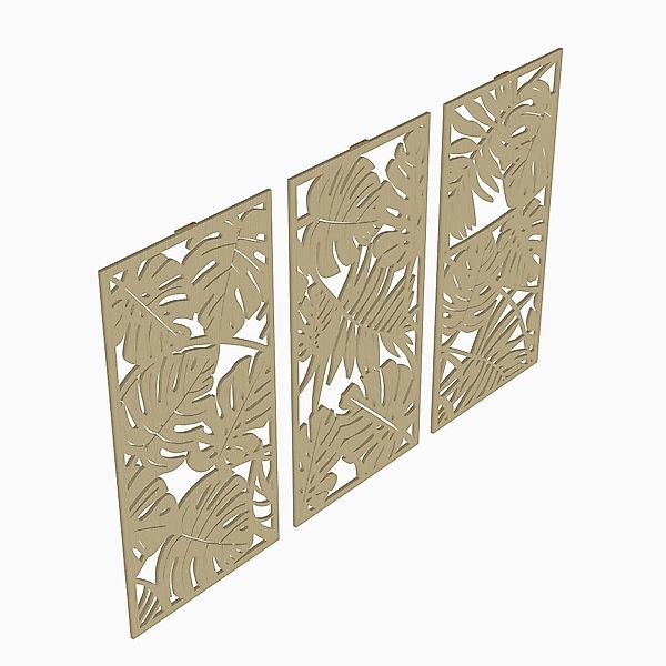 HOMCOM Set aus 3 3D-Wanddekorationen aus Holz, 40 x 80 cm, tropische Blätte günstig online kaufen