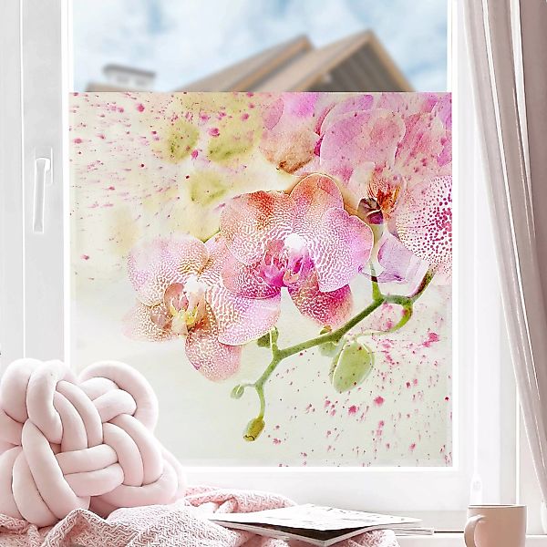 Fensterfolie Aquarell Blumen Orchideen günstig online kaufen
