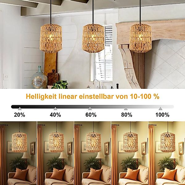 LMaxhome Pendelleuchte LED-Hängeleuchte Dimmbar Rattan Optik günstig online kaufen