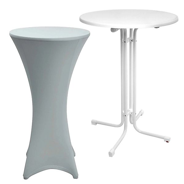Beautissu Sylt Stehtisch Ø 80cm Weiß mit Stella Stehtischhusse Ø 80cm Silbe günstig online kaufen
