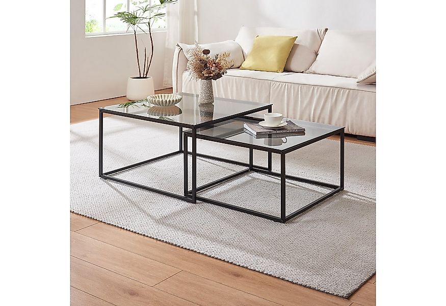 en.casa Satztisch (2-St), »Tromlaslo« Metallgestell quadratisch Rauchglas, günstig online kaufen