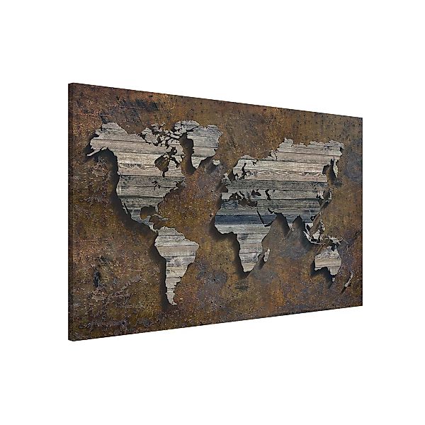 Magnettafel Holzoptik - Querformat 3:2 Holz Rost Weltkarte günstig online kaufen