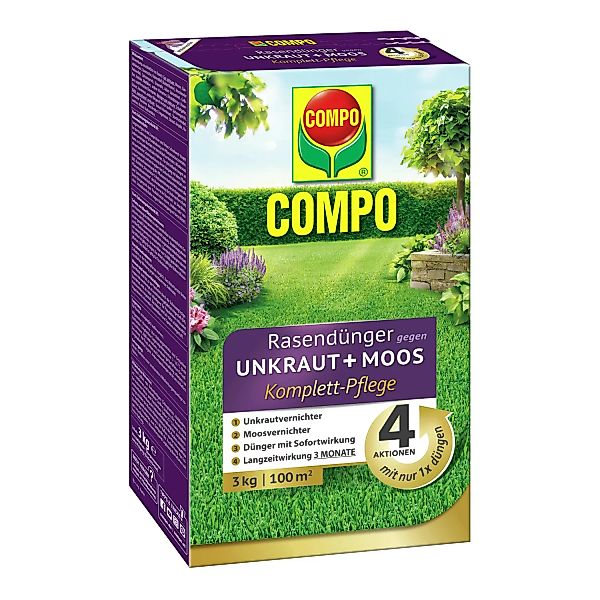 Compo Rasendünger gegen Unkraut+Moos 4in1 Komplett-Pflege 3 kg für 100 m² günstig online kaufen