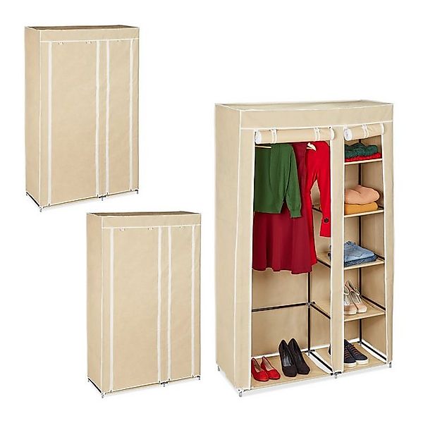 relaxdays Kleiderschrank 3 x Stoffschrank Kleiderstange beige günstig online kaufen