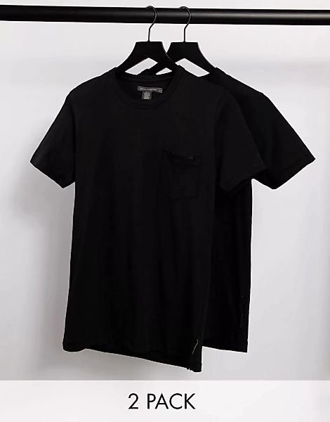 French Connection – T-Shirts mit Tasche in Schwarz im 2er-Pack günstig online kaufen