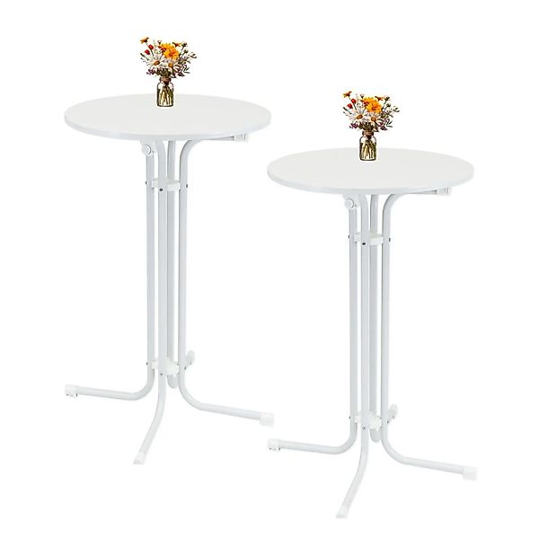 TRUTZHOLM 2x Stehtisch Klappbar Durchmesser 70 cm Höhe 110 cm Stahl Weiß günstig online kaufen