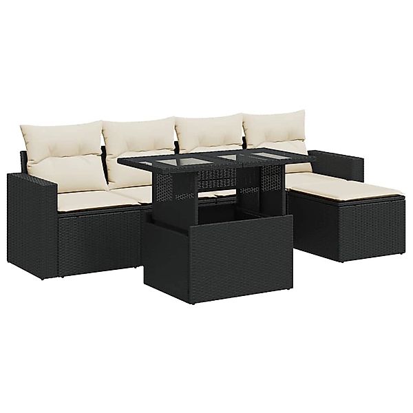 vidaXL 6-Tlg Garten-Sofagarnitur mit Kissen Schwarz Poly Rattan 3326297 günstig online kaufen