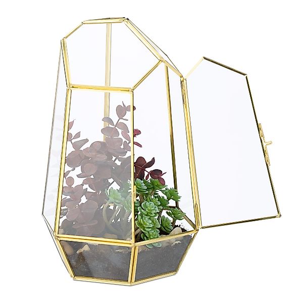 relaxdays Gewächshaus Geometrisches Pflanzenterrarium aus Glas, günstig online kaufen