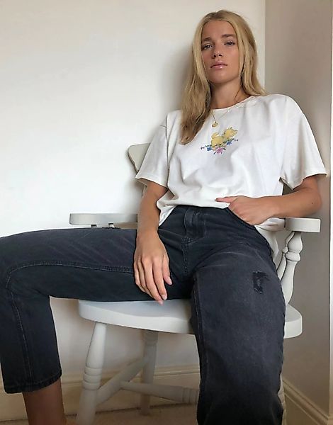 Vero Moda – Schwarze Mom-Jeans im Used-Look mit hohem Bund günstig online kaufen