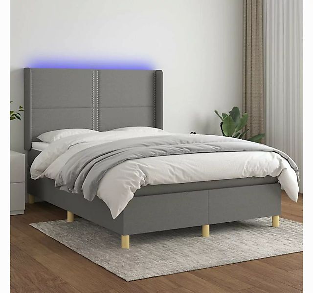 vidaXL Boxspringbett Boxspringbett mit Matratze LED Dunkelgrau 140x200 cm S günstig online kaufen