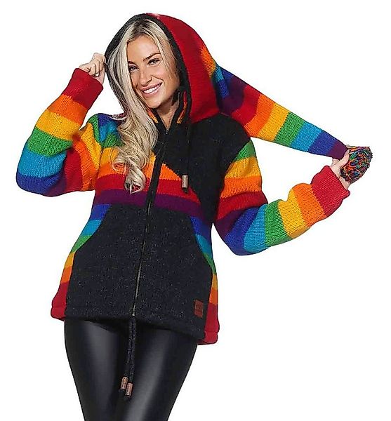 KUNST UND MAGIE Kapuzenstrickjacke Damen Goa Strickjacke Wolle Fleecefutter günstig online kaufen